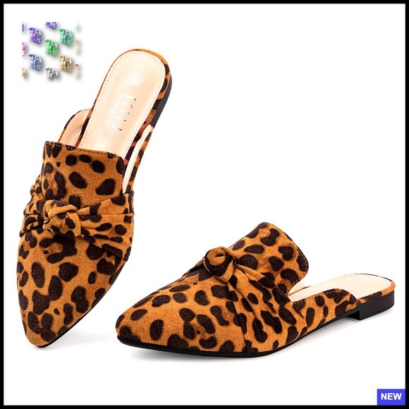 Shoes - Pointed Toe Mules with Bow Knot Cloud Cushion Memory Foam Slip On Loafers